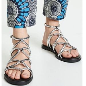 Rebecca Minkoff Sarle silver gladiator sandals US 8